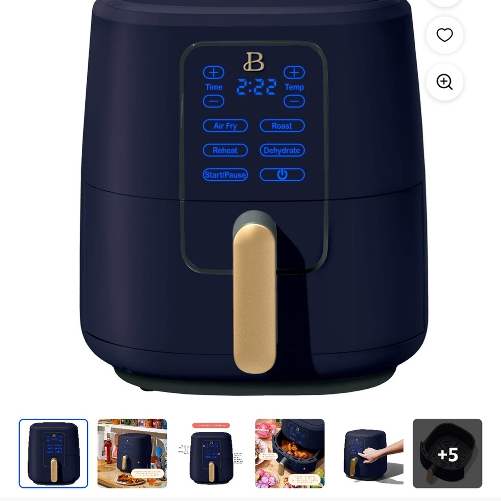 Blue Air Fryer with Gold Handle